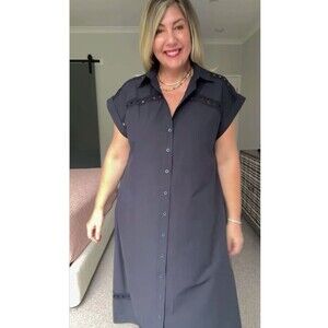 Maye Tahlia Eyelet Lace Accent Shirt Dress Navy Size Large (no belt)